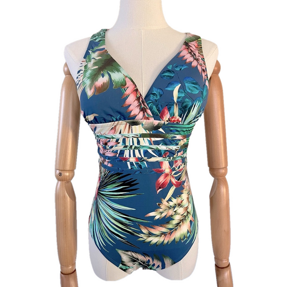 La Blanca Swimsuit V Neck One Piece Tropical Print New 6 - Picture 2 of 13